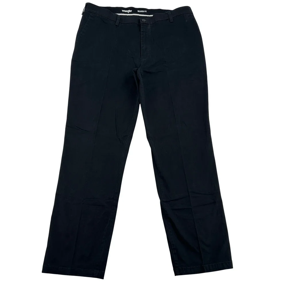 Wrangler Mens 40x34 Relaxed Fit Chino Pants Black Cotton Stretch Career Casual